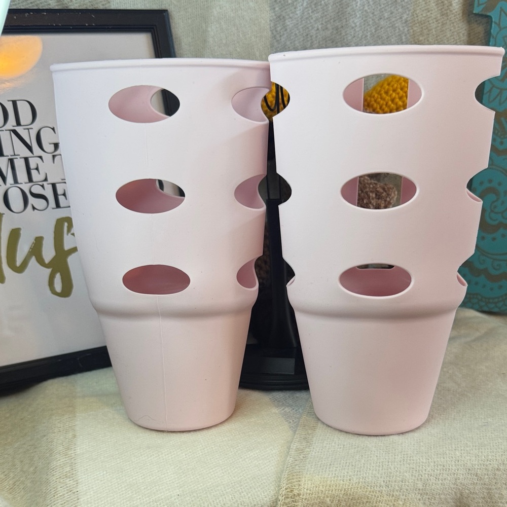 Set of Two Pink Silicone sleeves for tumblers